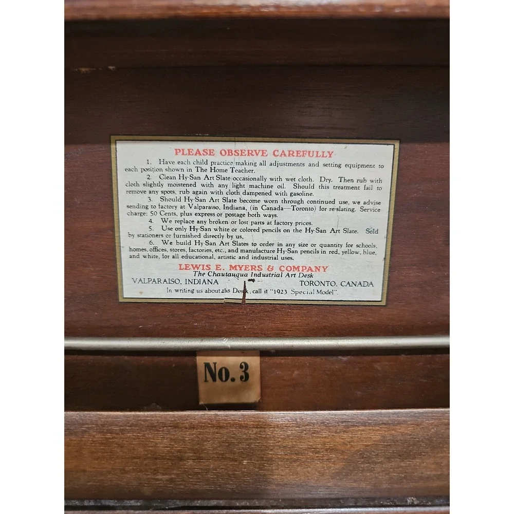 Antique 1923 Chautauqua Industrial Art School Desk Lewis E. Myers & Co Education - Picture 2 of 16